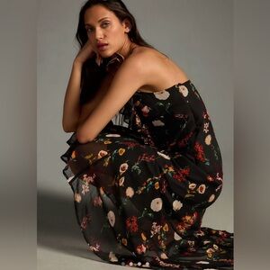 Anthropologie ❤️ Maeve 🖤 V-Neck Floral Black Ruffled Slip
Midi Dress